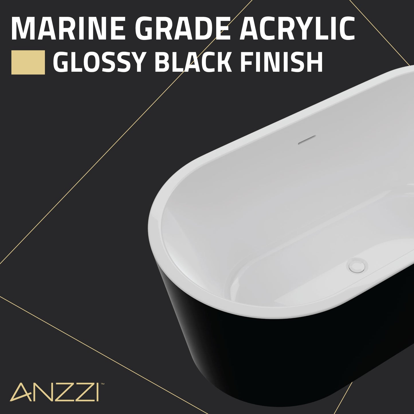 Chand Series 67 in. x 32 in. Flat Bottom Acrylic Freestanding Soaking Bathtub with Center Drain in Glossy Black