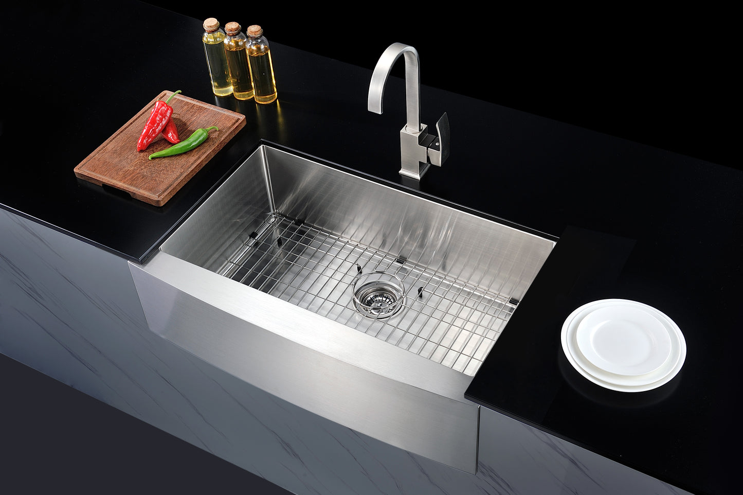 Elysian Farmhouse Stainless Steel 36 in. Single Bowl Kitchen Sink in Brushed Satin