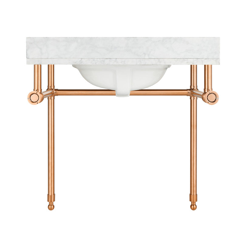 Verona 34.5 in. Console Sink in Rose Gold with Carrara White Counter Top