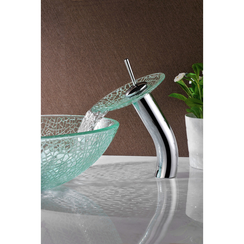 Paeva Series Deco-Glass Vessel Sink in Crystal Clear Chipasi with Matching Chrome Waterfall Faucet