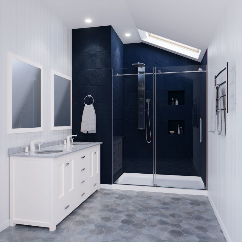 SD-AZ13-02CH - Madam Series 60 in. x 76 in. H Sliding Frameless Shower Door in Chrome with Tsunami Guard Tempered Glass and Handle