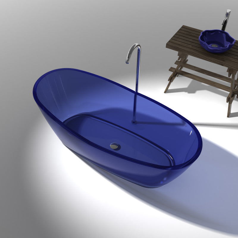 Ember 5.4 ft. Solid Surface Center Drain Freestanding Bathtub in Regal Blue