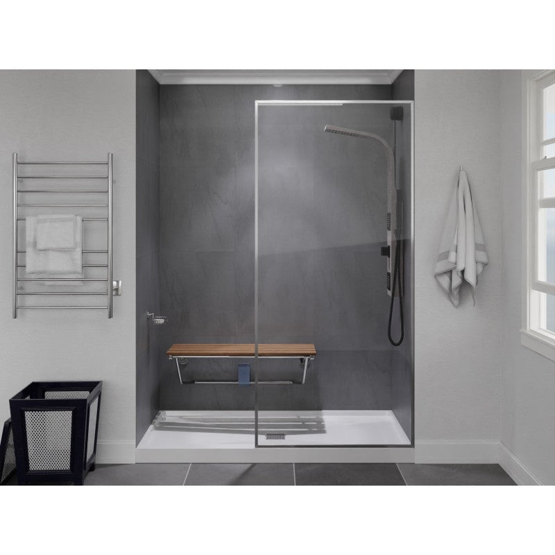 Two Person 35 in. Teak Wood Wall Mounted Folder Shower Seat in Chrome Trim