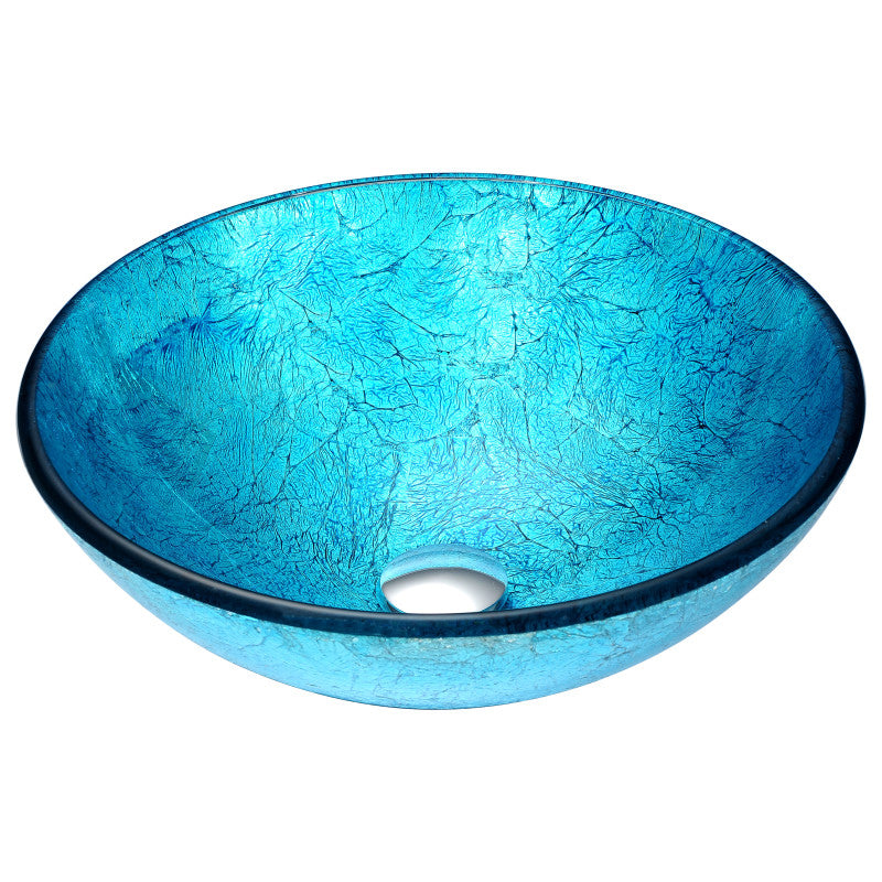 LSAZ047-097 - Accent Series Deco-Glass Vessel Sink in Blue Ice with Key Faucet in Polished Chrome