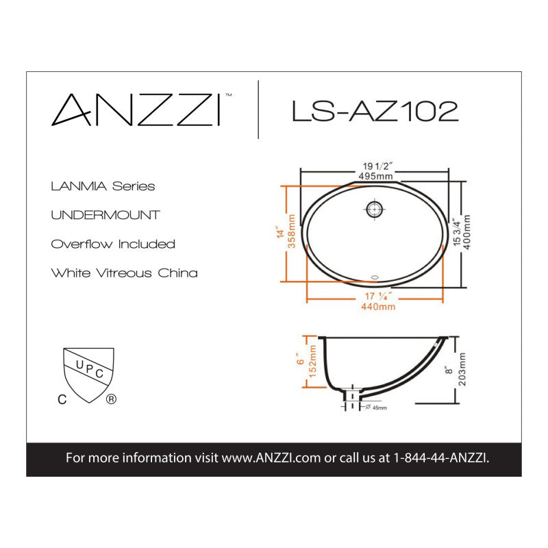 Lanmia Series 19.5 in. Ceramic Undermount Sink Basin in White