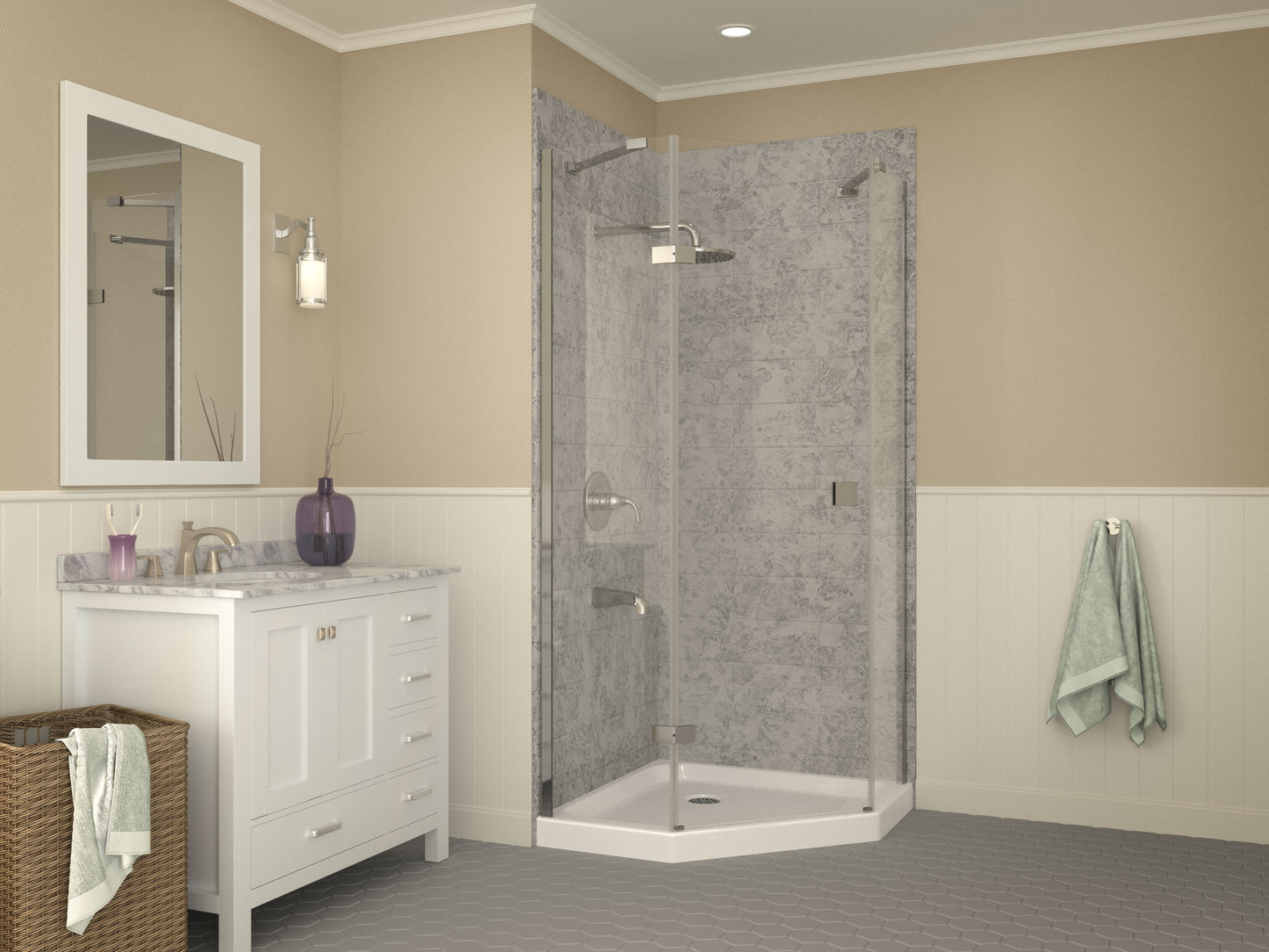 36 in. x 36 in. Neo-Angle Double Threshold Shower Base in White