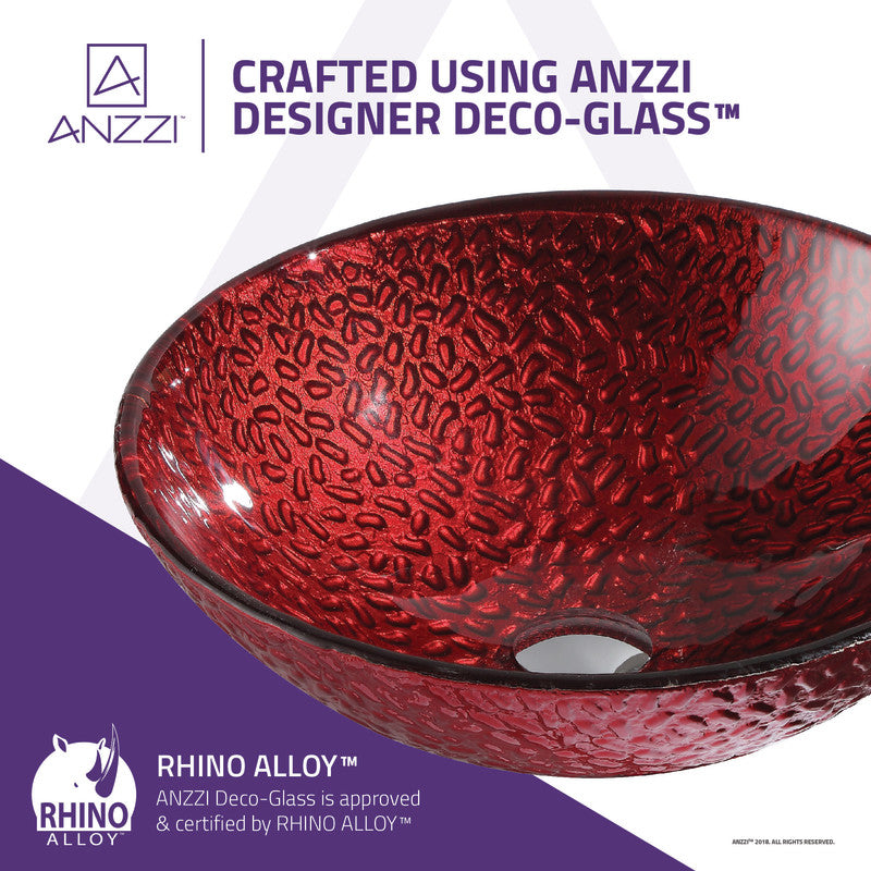 Rhythm Series 17 in. Bathroom Vessel Sink with Scratch-Tough and Stain-Resistant Surface in Lustrous Red Glass