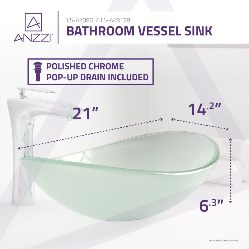 Craft Series 21 in. Bathroom Vessel Sink with Stain-Resistant Non-Porous Surface in Lustrous Frosted Finish Glass