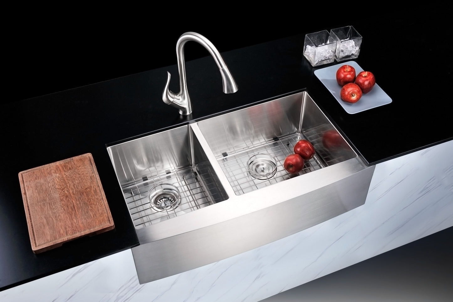 ELYSIAN Series 36 in. Farm House 40/60 Dual Basin Handmade Stainless Steel Kitchen Sink