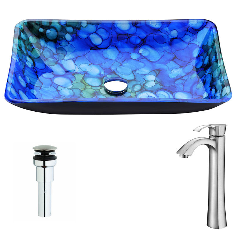 LSAZ040-095B - Voce Series Deco-Glass Vessel Sink in Lustrous Blue with Harmony Faucet in Brushed Nickel