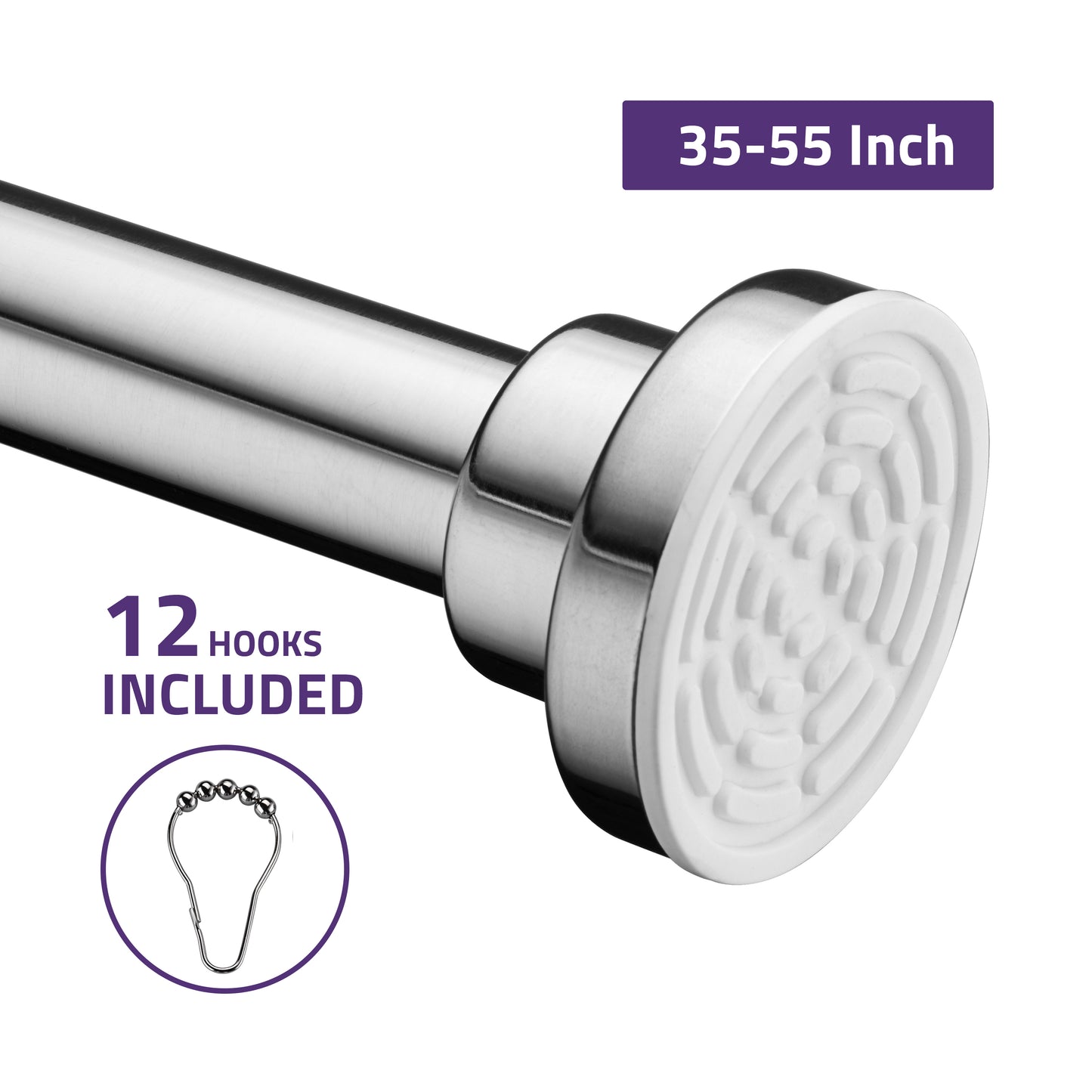 35-55 Inches Shower Curtain Rod with Shower Hooks
