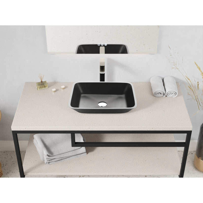 LS-AZ911MB - Innovio Series 18 in. L x 13 in. W Rectangular Bathroom Vessel Sink in Matte Black Finish Glass with Chrome Pop-Up Drain