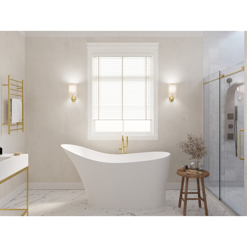 FT-AZ8418 - Tuasavi Series 68 in. x 29 in. Flat Bottom Solid Surface Freestanding Soaking Bathtub with Center Drain in Matte White
