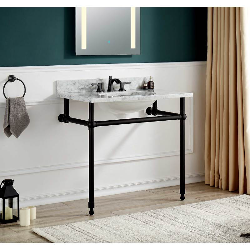 Verona 34.5 in. Console Sink in Matte Black with Carrara White Counter Top