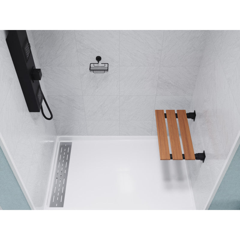 Bohemian 18.7 in. Teak Wall Mounted Folding Shower Seat in Matte Black