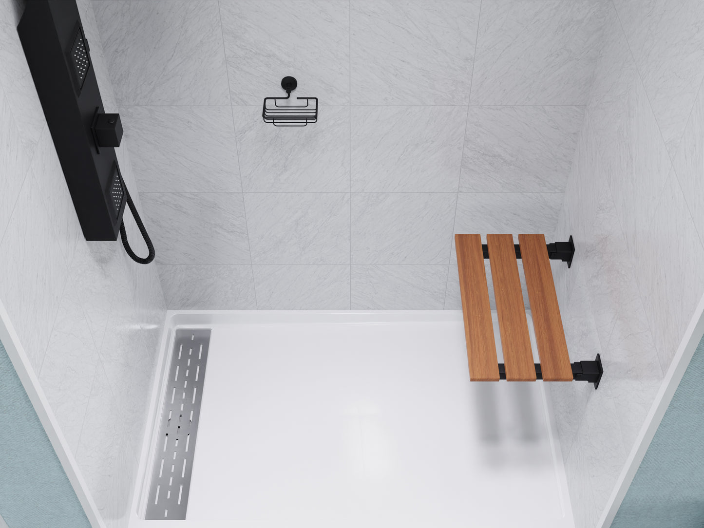 Rochen 18.7 in. Teak Wall Mounted Folding Shower Seat