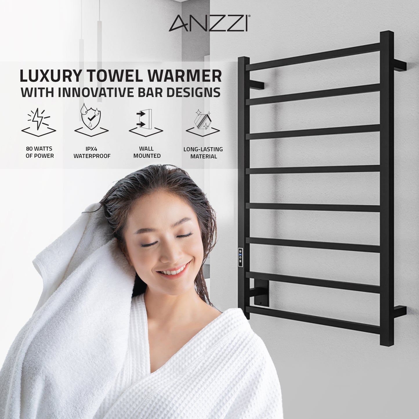 Bell 8-Bar Stainless Steel Wall Mounted Electric Towel Warmer Rack