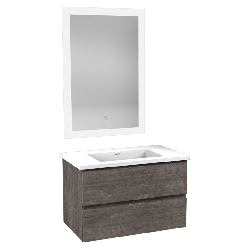 VT-MR3CT30-GY - 30 in W x 20 in H x 18 in D Bath Vanity in Rich Grey with Cultured Marble Vanity Top in White with White Basin & Mirror