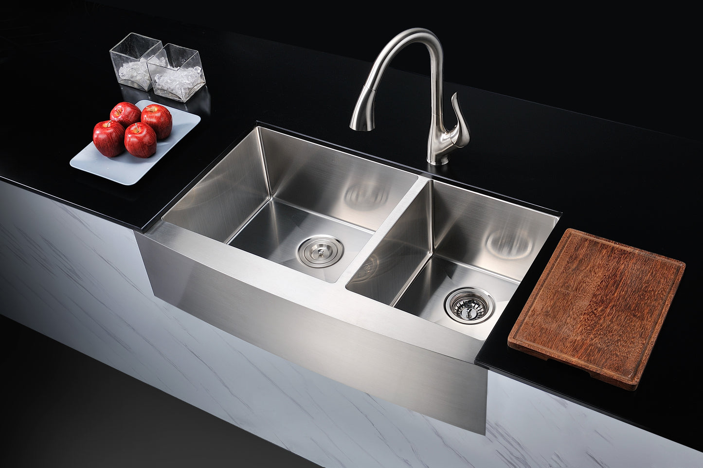 Elysian Farmhouse Stainless Steel 36 in. 0-Hole 60/40 Double Bowl Kitchen Sink in Brushed Satin