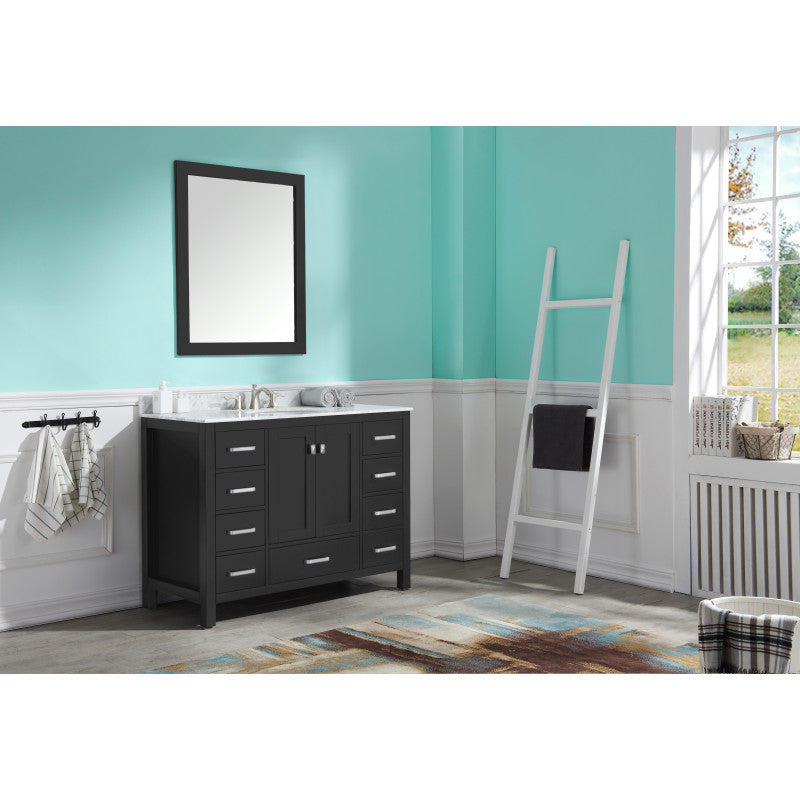 VT-MRCT0048-BK - Chateau 48 in. W x 22 in. D Bath Vanity Set in Black with Vanity Top in Carrara Marble with White Sink and Mirror