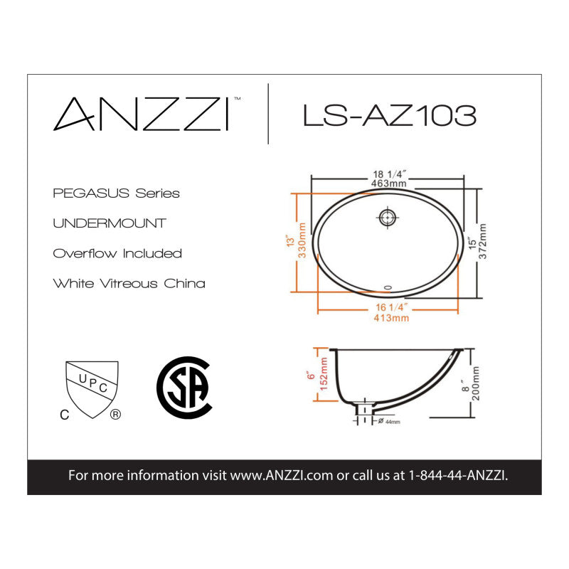 Pegasus Series 18.25 in. Ceramic Undermount Sink Basin in White