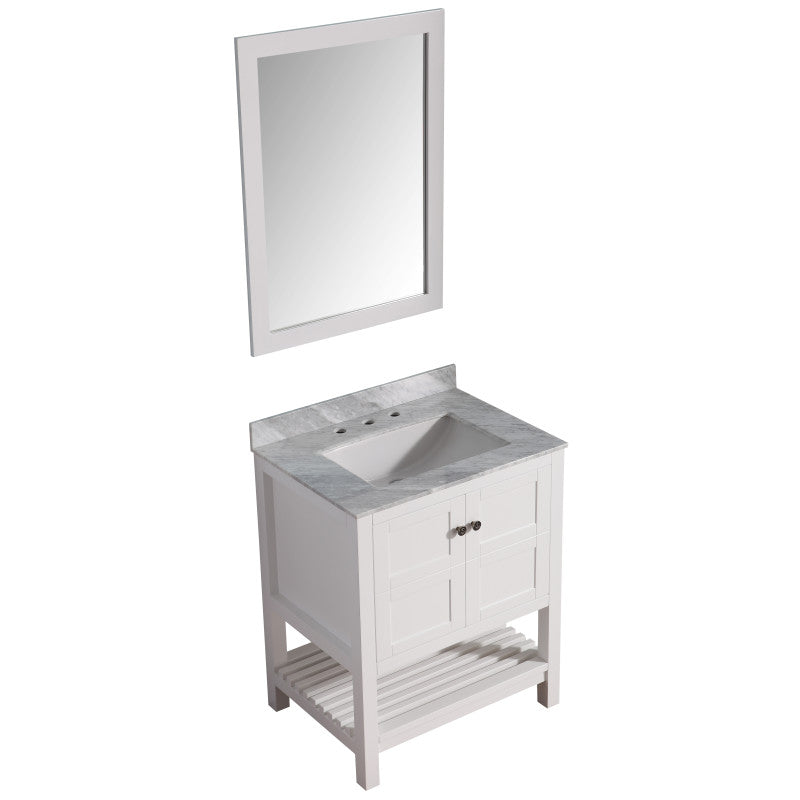VT-MRCT1030-WH - Montaigne 30 in. W x 22 in. D Vanity in White with Marble Vanity Top in Carrara White with White Basin and Mirror