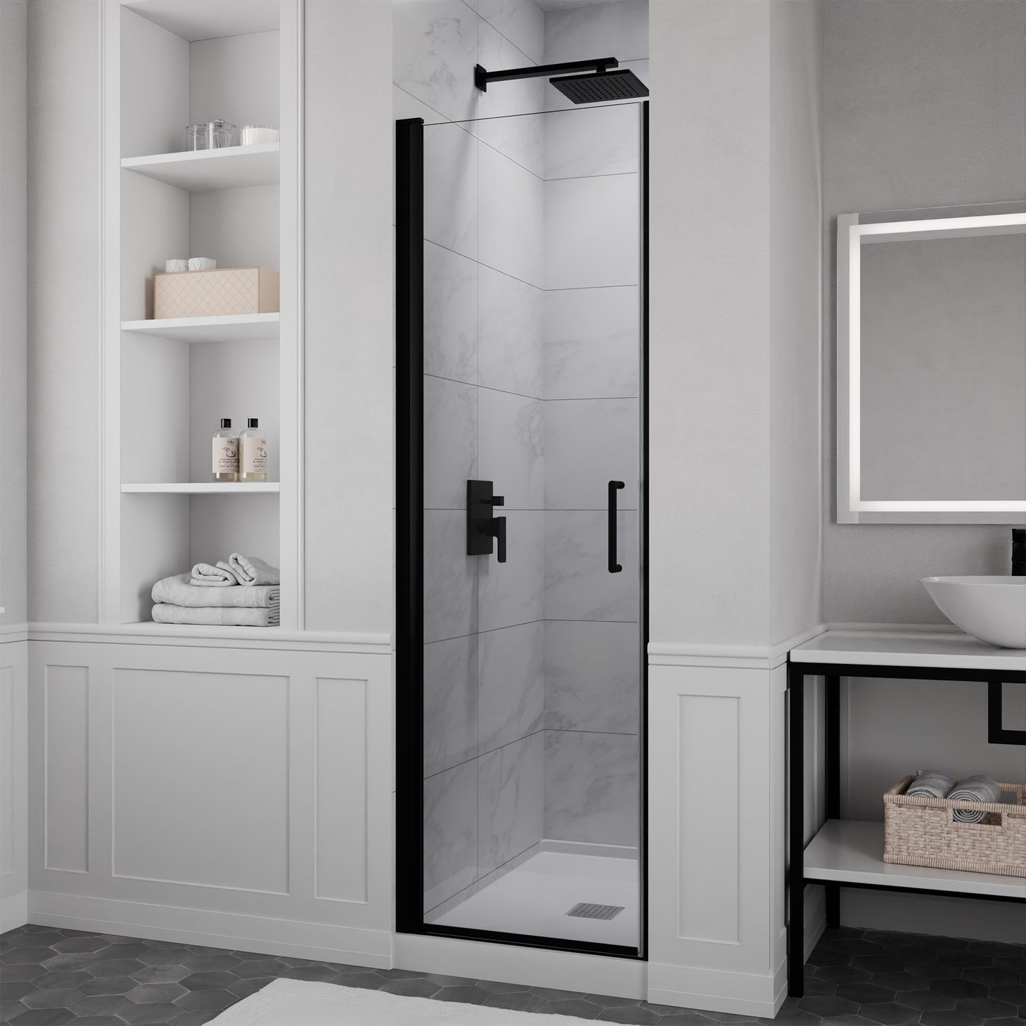 Lancer 23 in. x 72 in. Semi-Frameless Shower Door with TSUNAMI GUARD