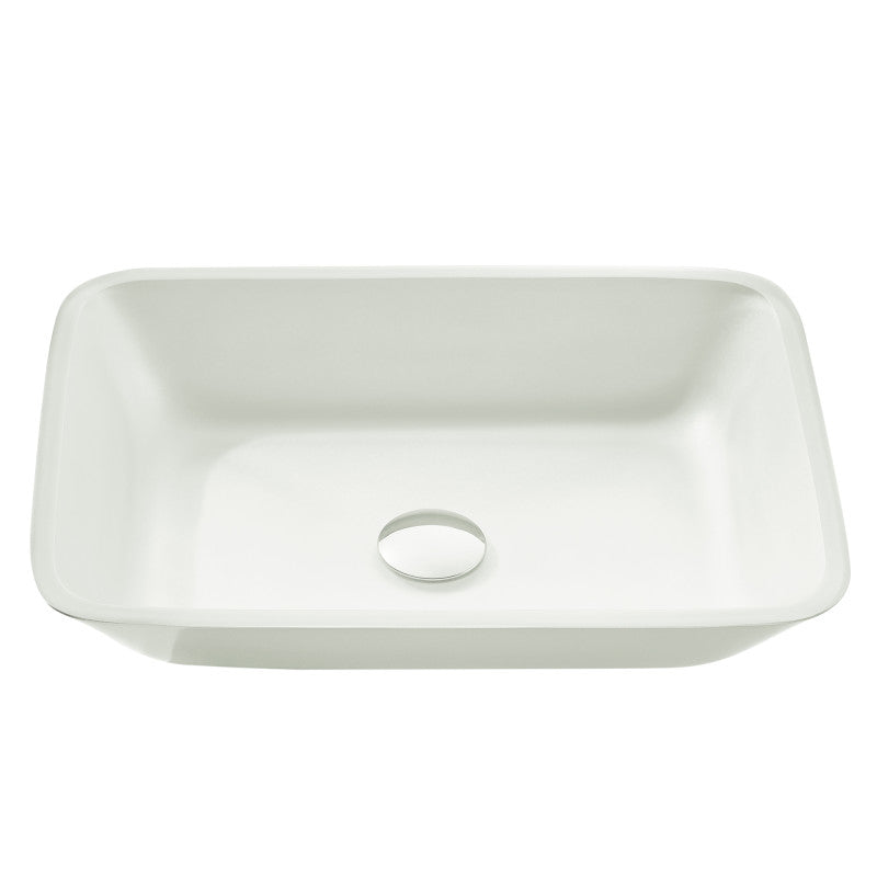 LS-AZ910 - Innovio Series 18 in. L x 13 in. W Rectangular Bathroom Vessel Sink in Matte White Finish Glass with Chrome Pop-Up Drain