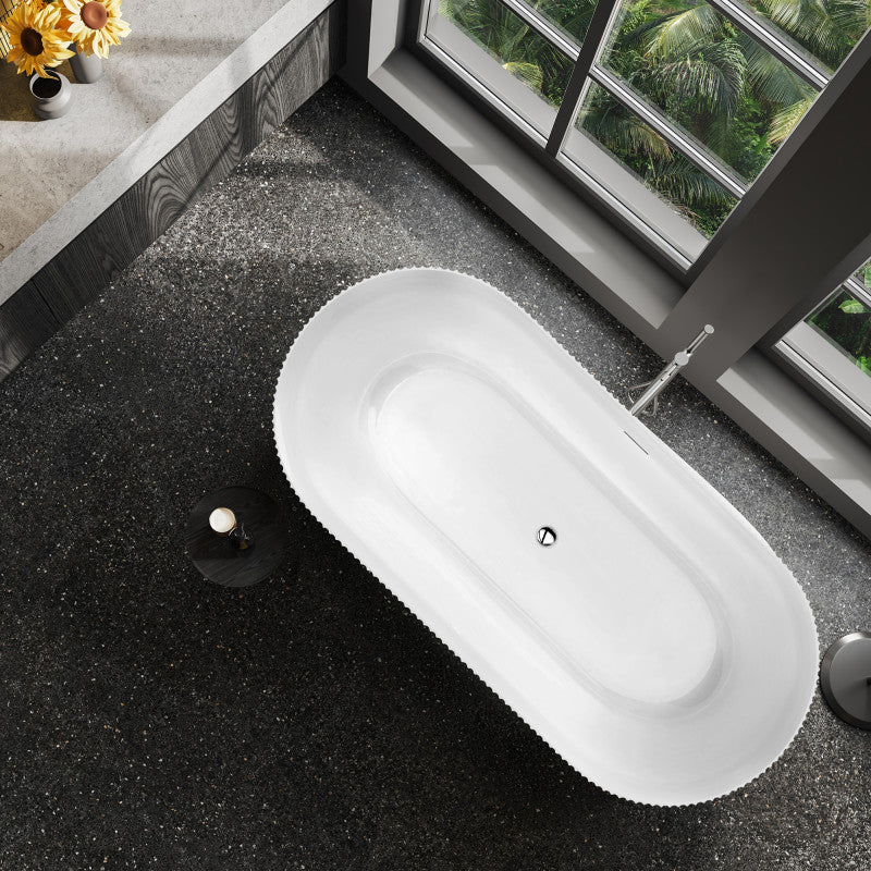 Bailey 65 in. Acrylic and Solid Surface Glossy Flatbottom Freestanding Soaking Bathtub in White