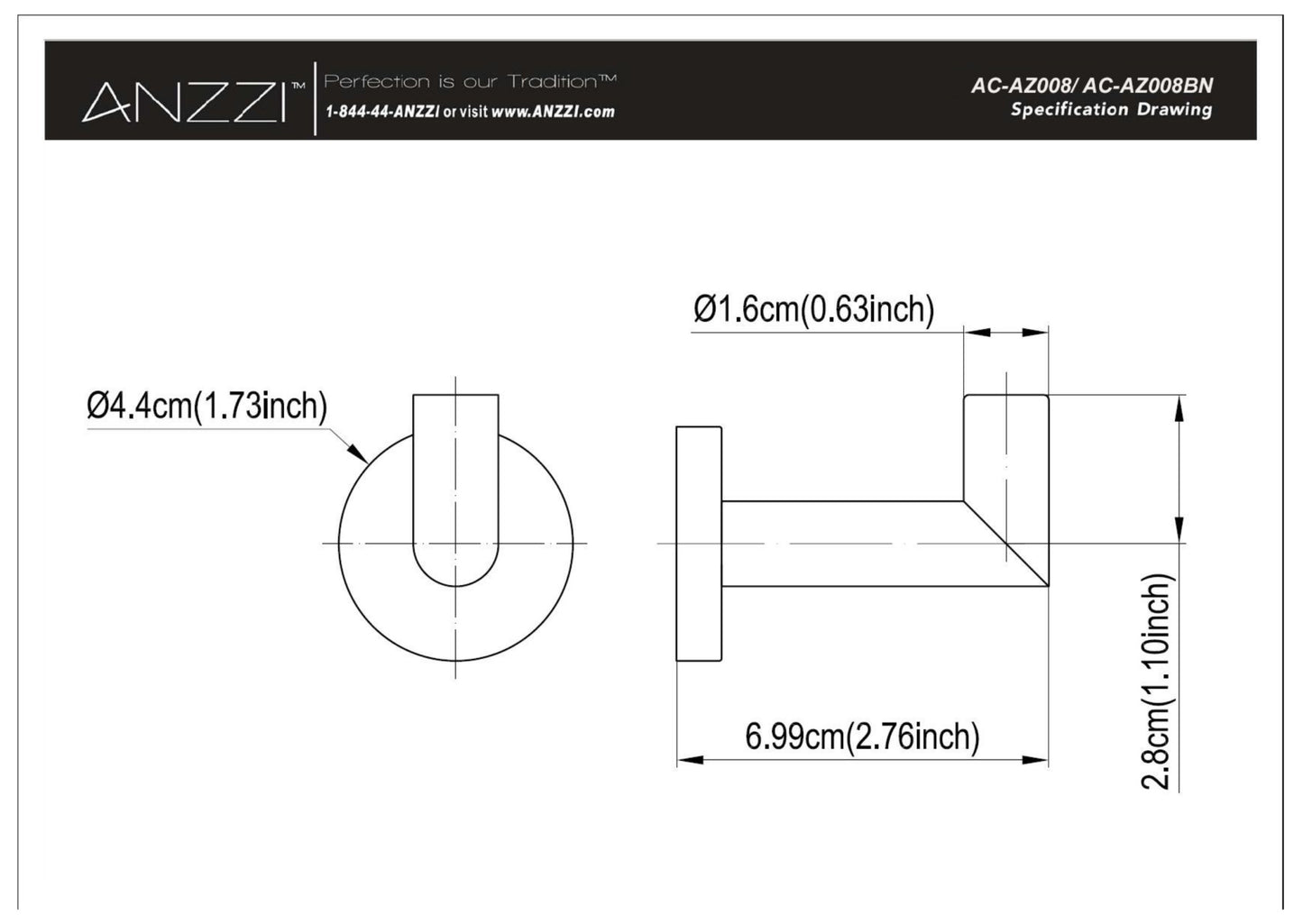 Caster 2 Series Single Robe Hook