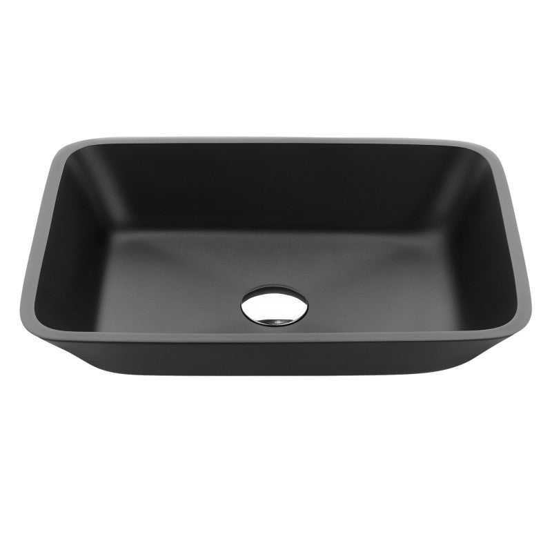 LS-AZ911MB - Innovio Series 18 in. L x 13 in. W Rectangular Bathroom Vessel Sink in Matte Black Finish Glass with Chrome Pop-Up Drain