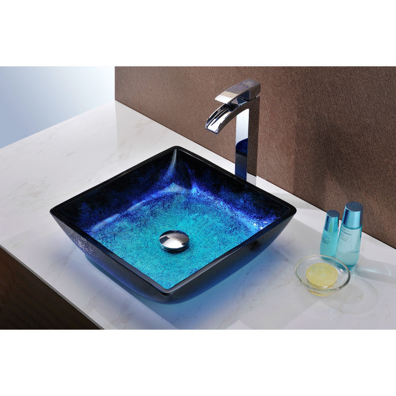 Viace Series Deco-Glass Vessel Sink in Blazing Blue