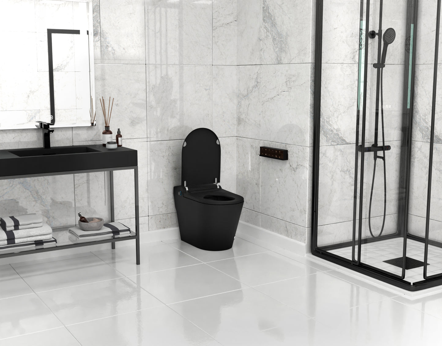 ENVO Echo Elongated Smart Toilet Bidet in Matte Black with Auto Open, Auto Flush, Voice and Wifi Controls