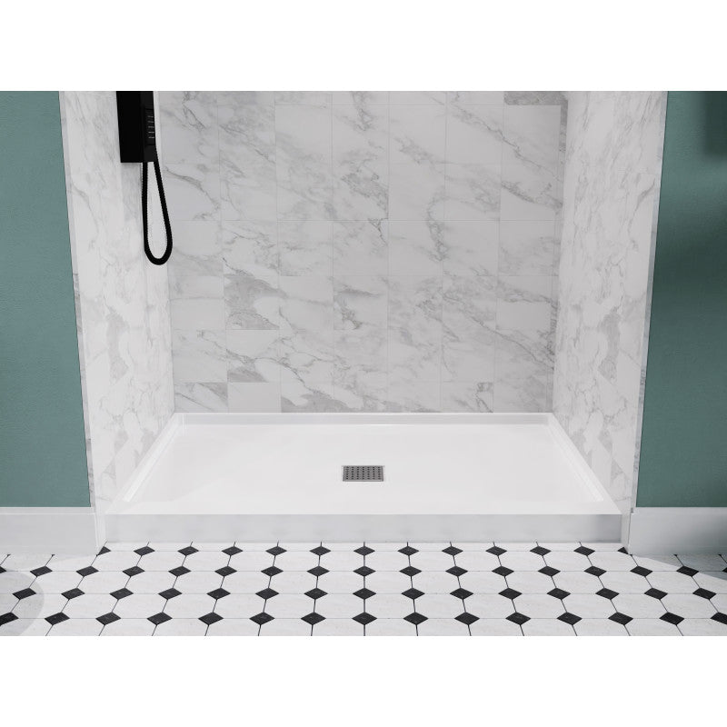 SB-AZ103C - Alexander Base Series 48 in. L x 32 in. W Alcove Shower Shower Pan Base with Center Drain in Glossy White Marine Acrylic
