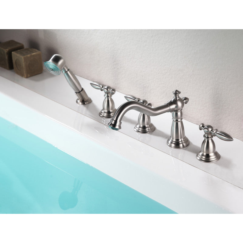 Patriarch 2-Handle Deck-Mount Roman Tub Faucet with Handheld Sprayer in Brushed Nickel