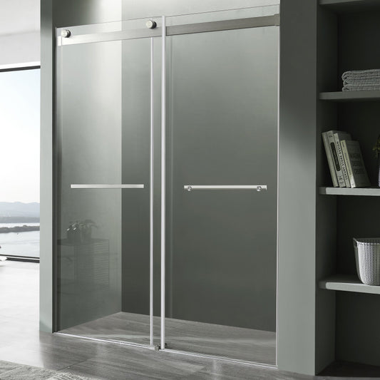 SD-FRLS05801BN - Kahn Series 48 in. x 76 in. Frameless Sliding Shower Door with Horizontal Handle in Brushed Nickel