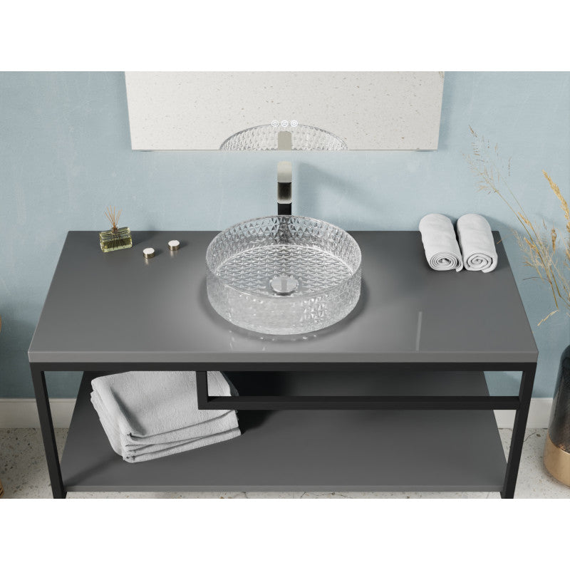 Celeste Round Clear Glass Vessel Bathroom Sink with Faceted Pattern