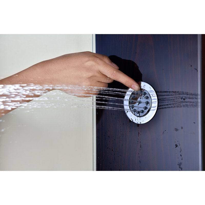 Pure 59 in. 3-Jetted Shower Panel with Heavy Rain Shower and Spray Wand in Mahogany Deco-Glass