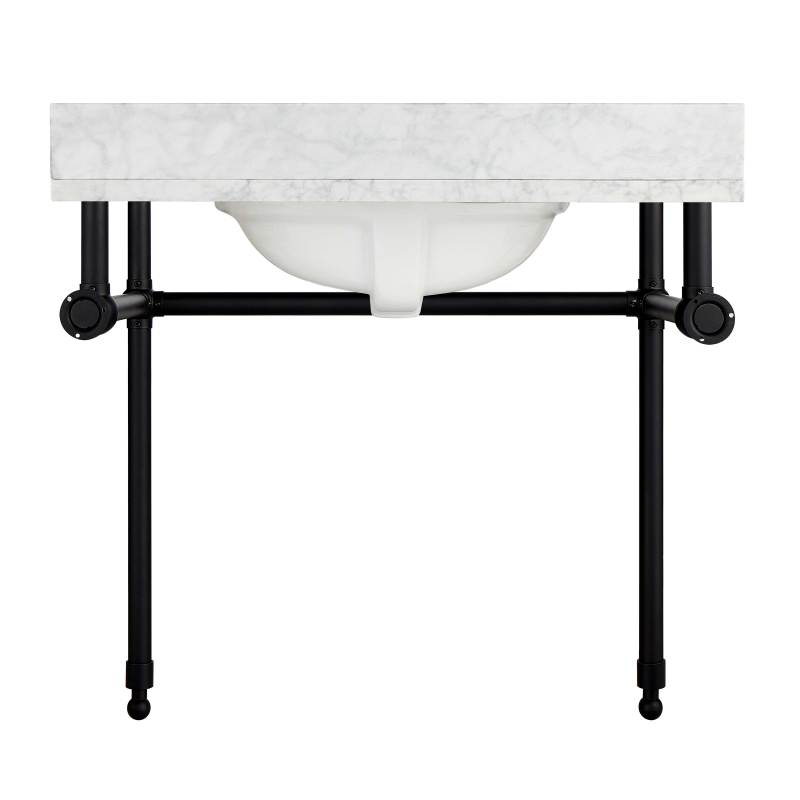 Verona 34.5 in. Console Sink in Matte Black with Carrara White Counter Top