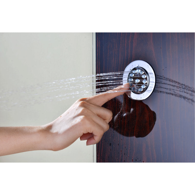 Pure 59 in. 3-Jetted Shower Panel with Heavy Rain Shower and Spray Wand in Mahogany Deco-Glass