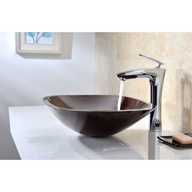 Vonu Series Deco-Glass Vessel Sink in Rich Timber