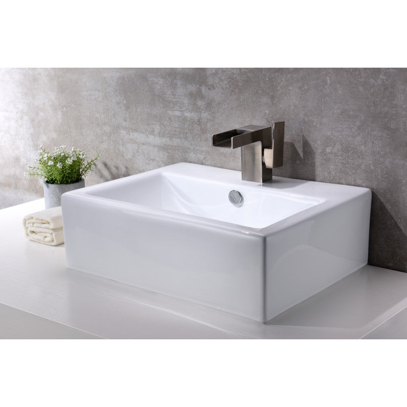 Vitruvius Series 21 in. L x 16 in. W Deck Mount Rectangular Non-Porous Bathroom Vessel Sink in Glossy White Ceramic
