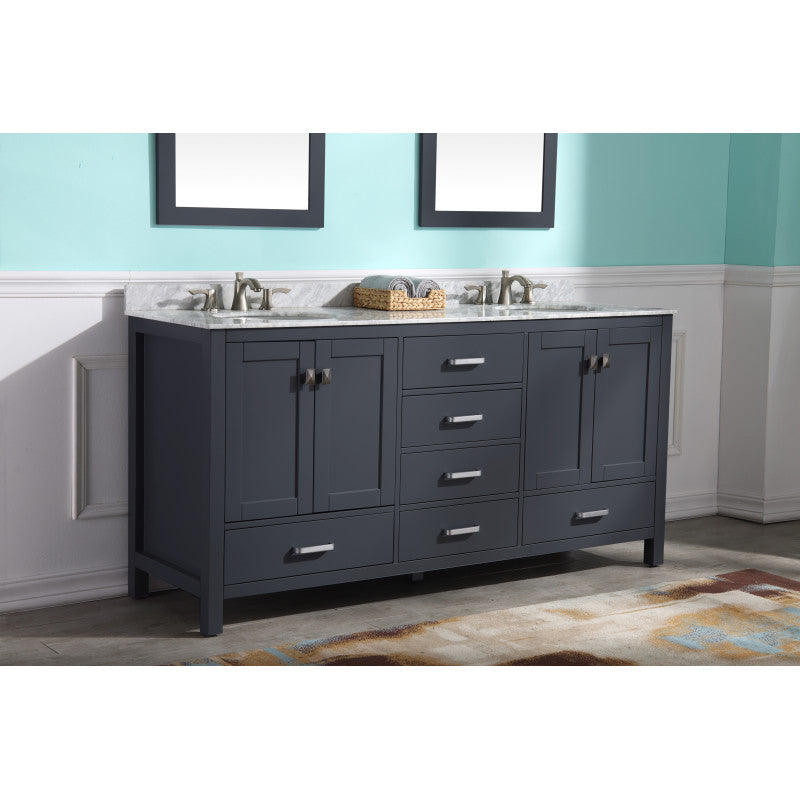 Chateau 72 in. W x 22 in. D Bathroom Vanity Set with Carrara Marble Top with White Sink