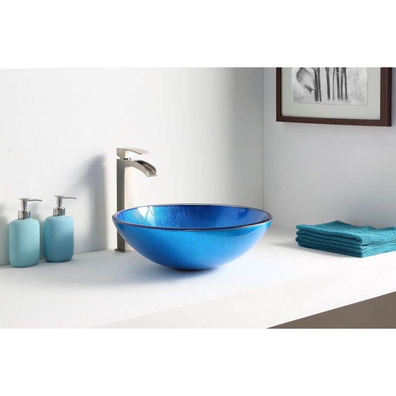 Clavier Series 17 in. Bathroom Vessel Sink with Scratch-Tough and Stain-Resistant Surface in Lustrous Blue Glass