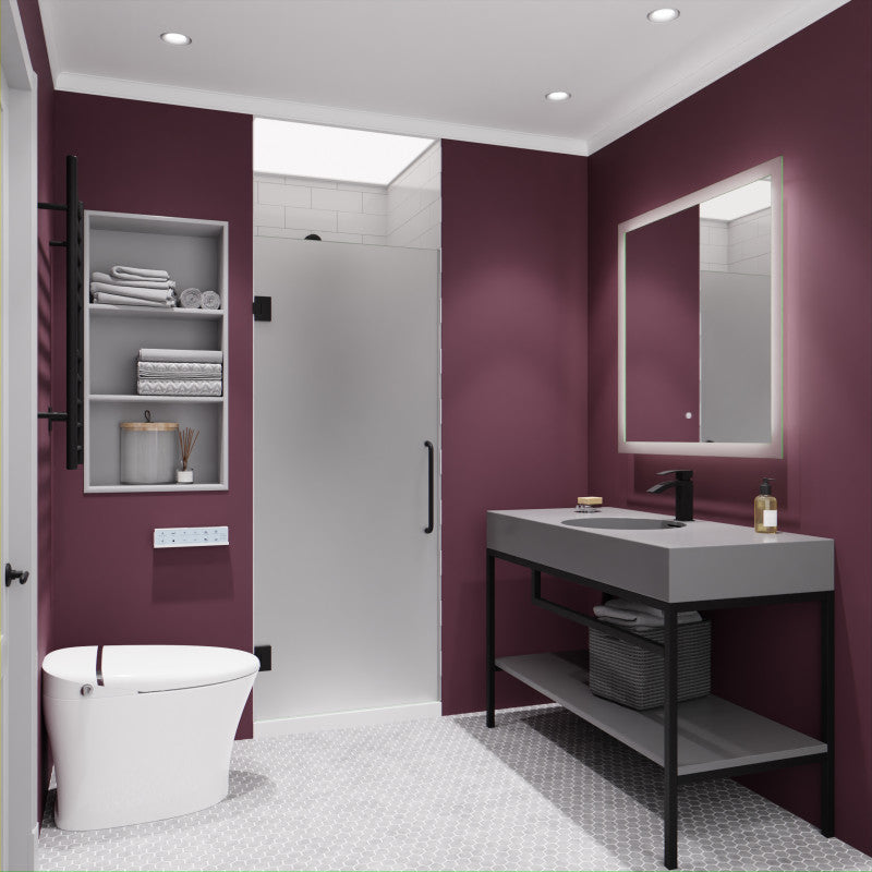 SD-AZ8075-01MBF - Passion Series 24 in. by 72 in. Frameless Hinged shower door in Matte Black with Frosted Glass and Handle