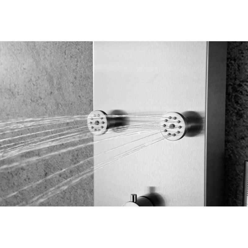 Fontan 64 in. 6-Jetted Full Body Shower Panel with Heavy Rain Shower and Spray Wand in Brushed Steel