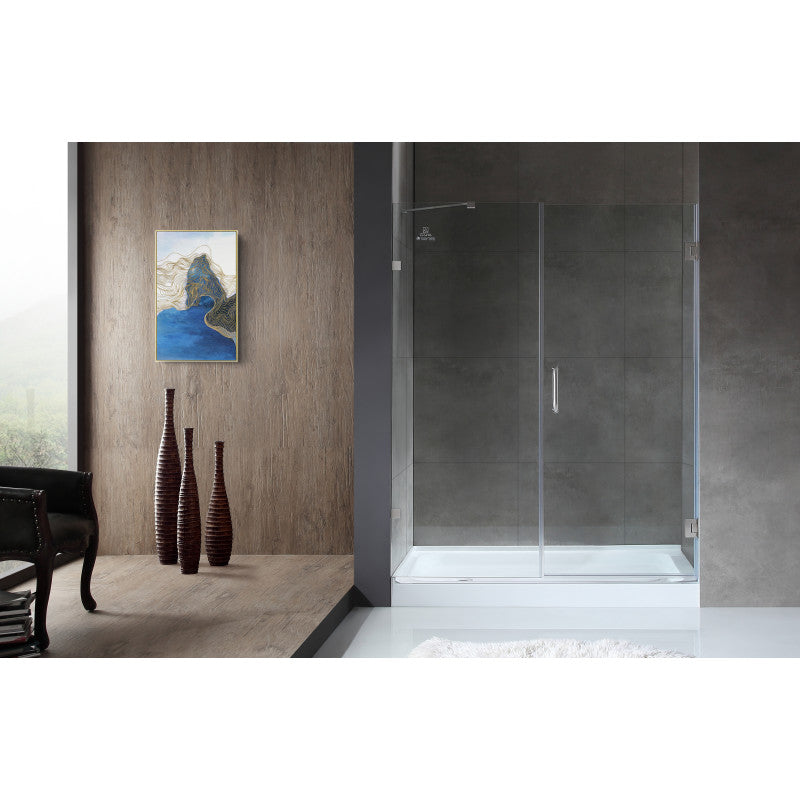 Consort Series 60 in. by 72 in. Frameless Hinged Alcove Shower Door in Brushed Nickel with Handle