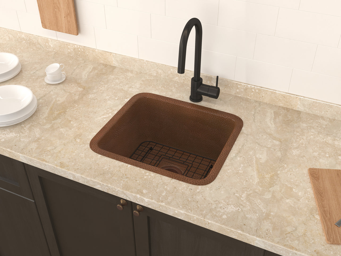 Havel Drop-in Handmade Copper 17 in. 0-Hole Single Bowl Kitchen Sink in Hammered Antique Copper