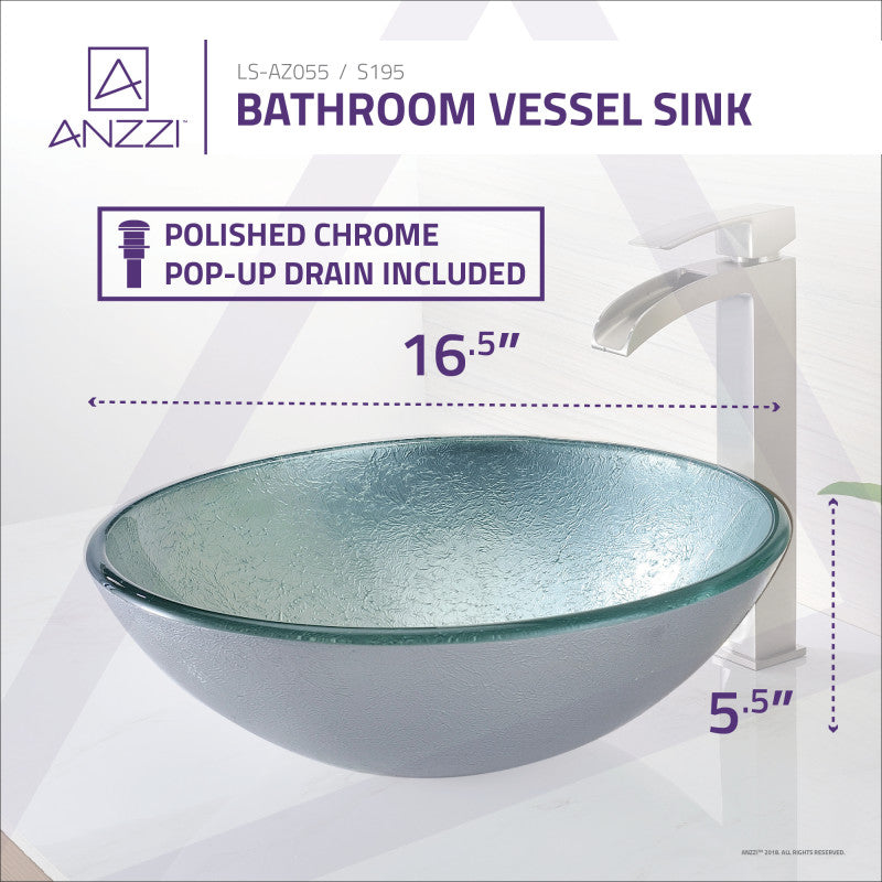 Komupau Series Deco-Glass Vessel Sink in Churning Silver
