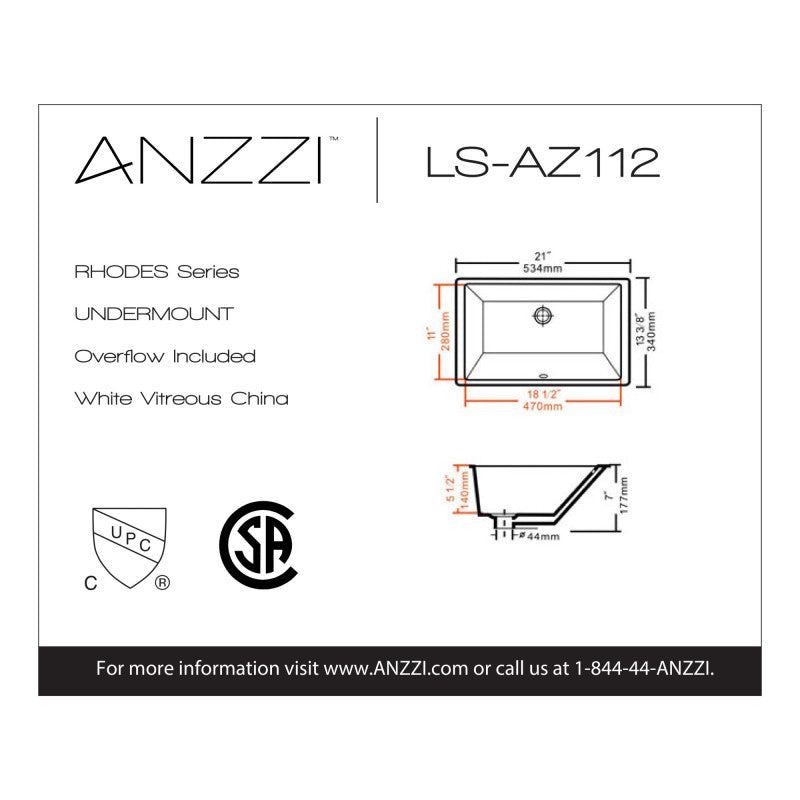 Rhodes Series 21 in. Ceramic Undermount Sink Basin in White